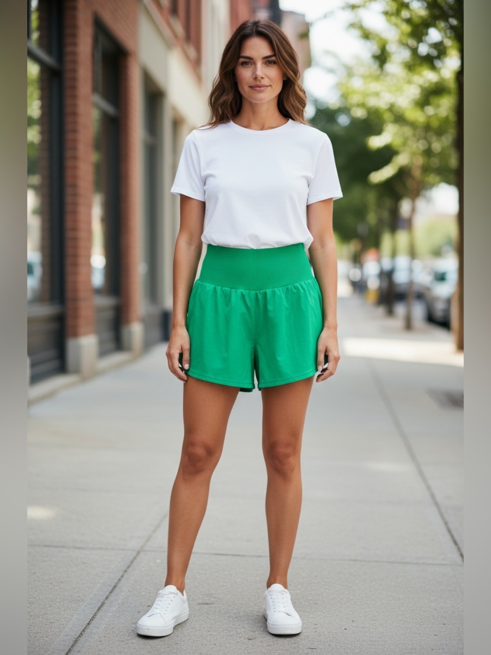 JoyLab High-Waist Flare Shorts in Bright Green